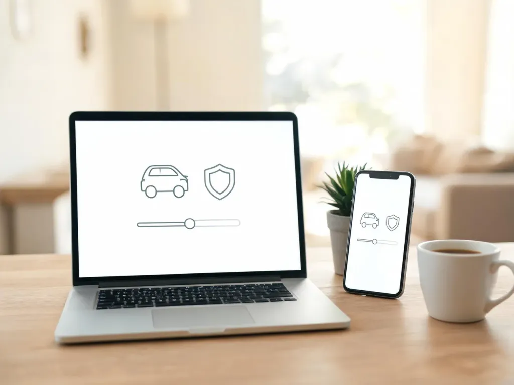 Laptop i smartfon z kalkulatorem OC AC Poliseo, spójny interfejs online w przytulnym, domowym otoczeniu.